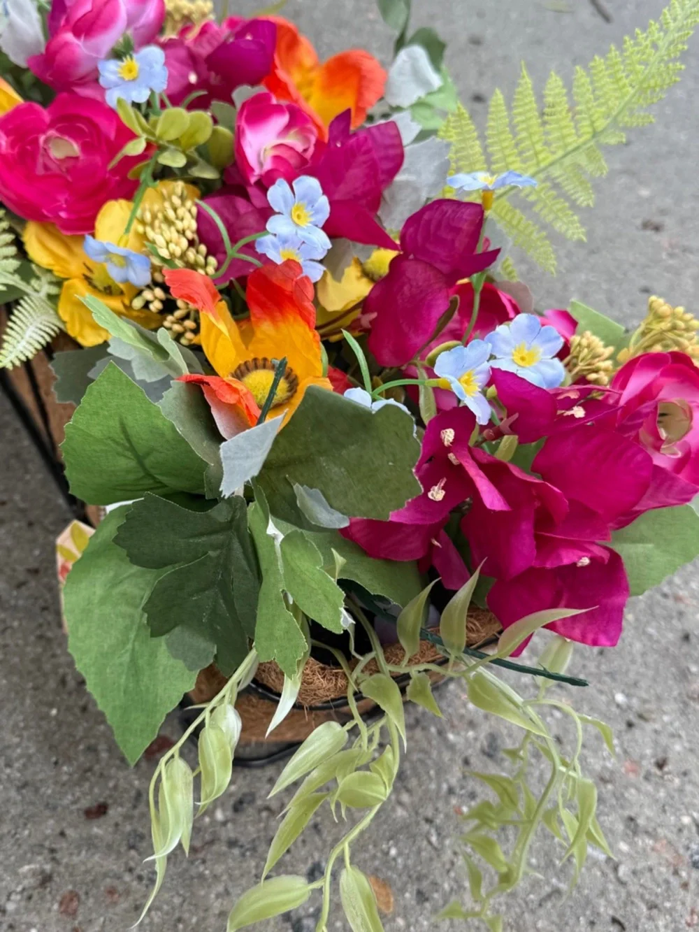Colorful Fuchsia & Mixed Faux Floral Window Planter
